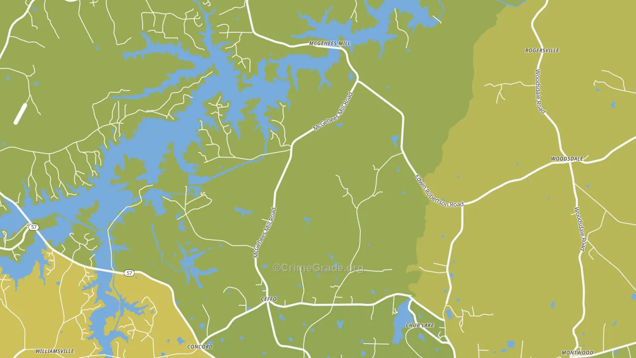 McGehees Mill, NC Map of Vehicle Theft Rates