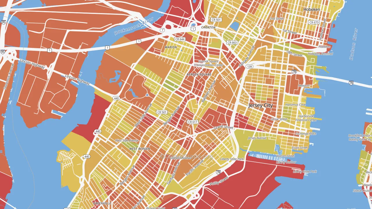 McGinley Square, Jersey City, NJ Map of Vehicle Theft Rates