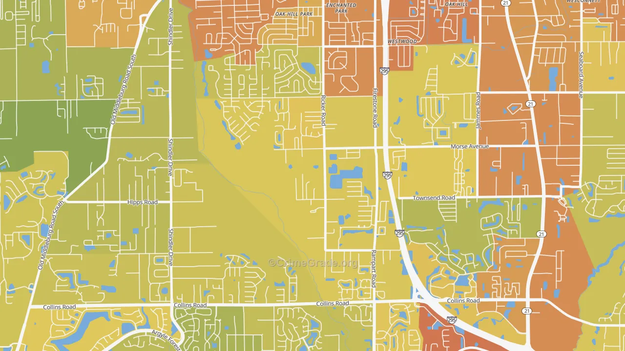McGirts Creek, Jacksonville, FL Map of Vehicle Theft Rates