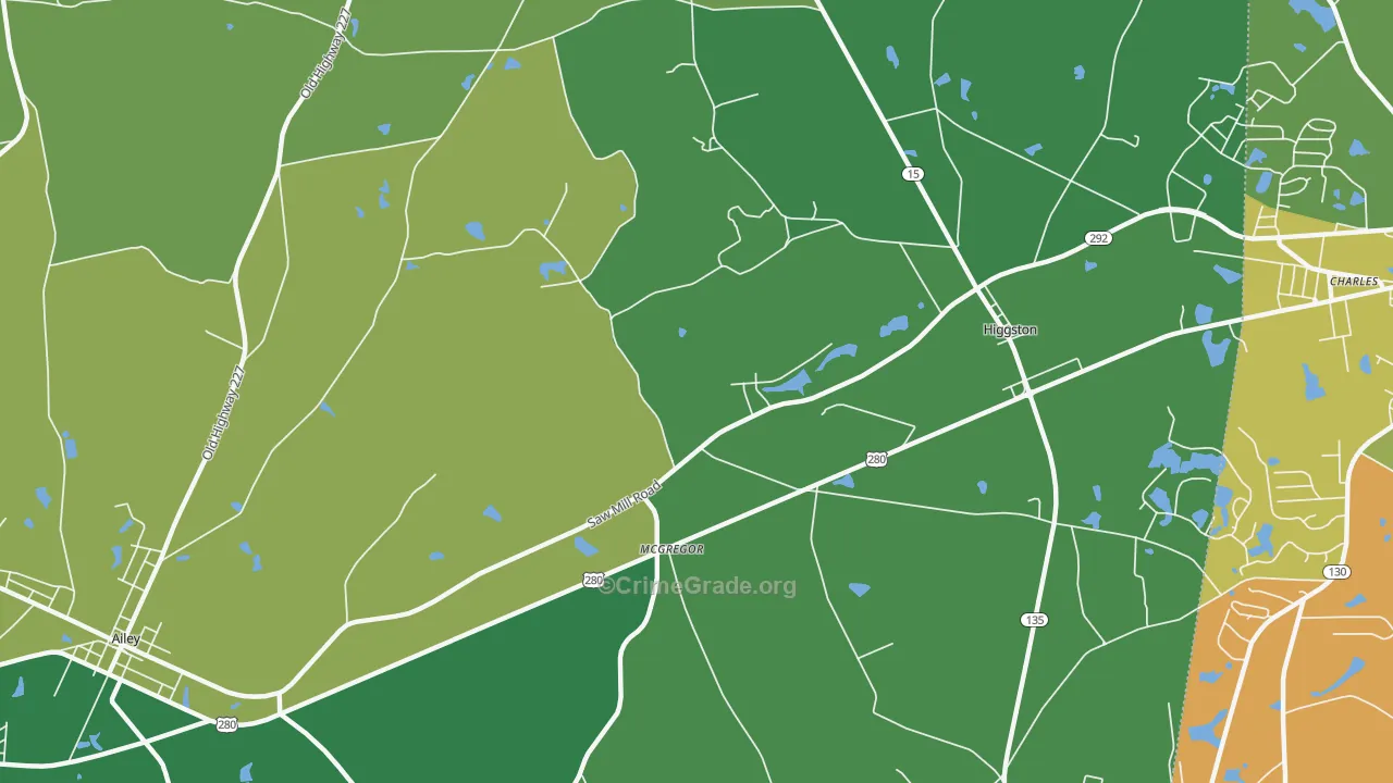 McGregor, GA Map of Vehicle Theft Rates