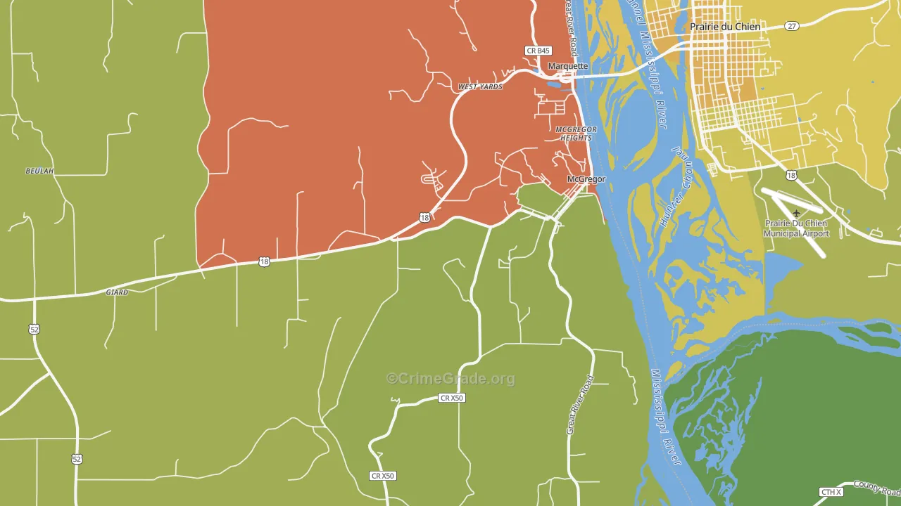 McGregor, IA Map of Vehicle Theft Rates