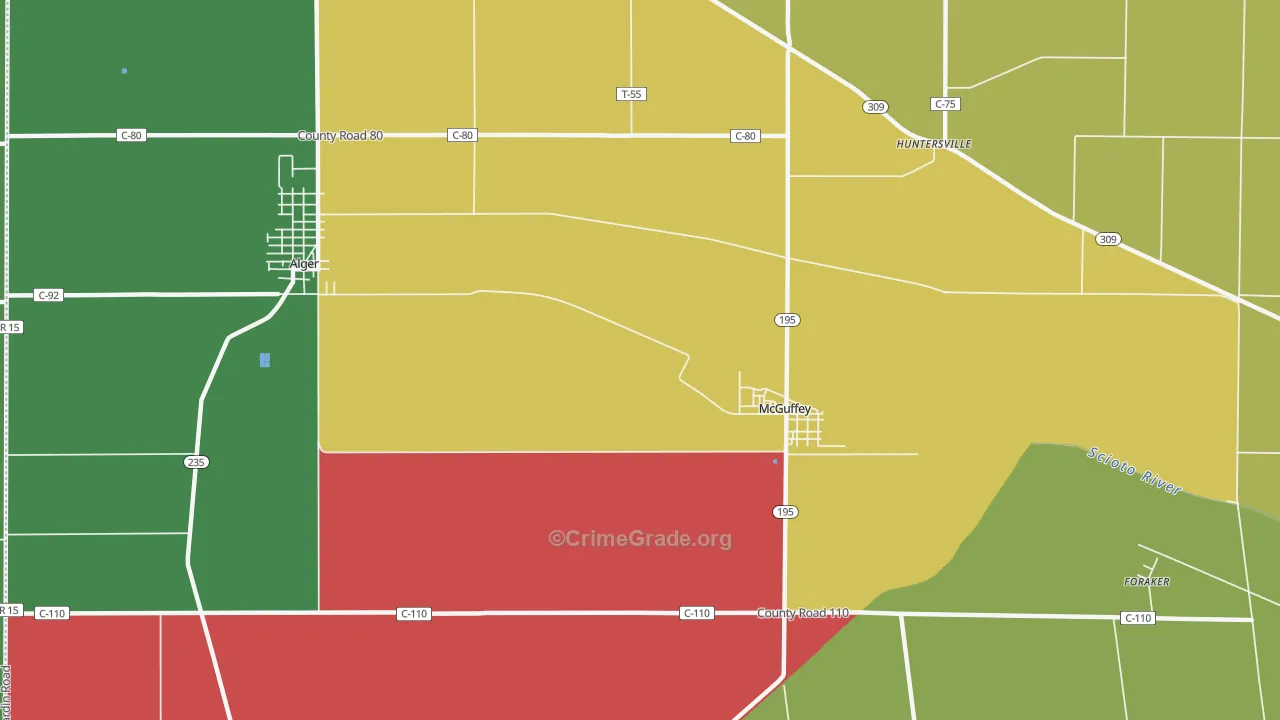 McGuffey, OH Map of Vehicle Theft Rates
