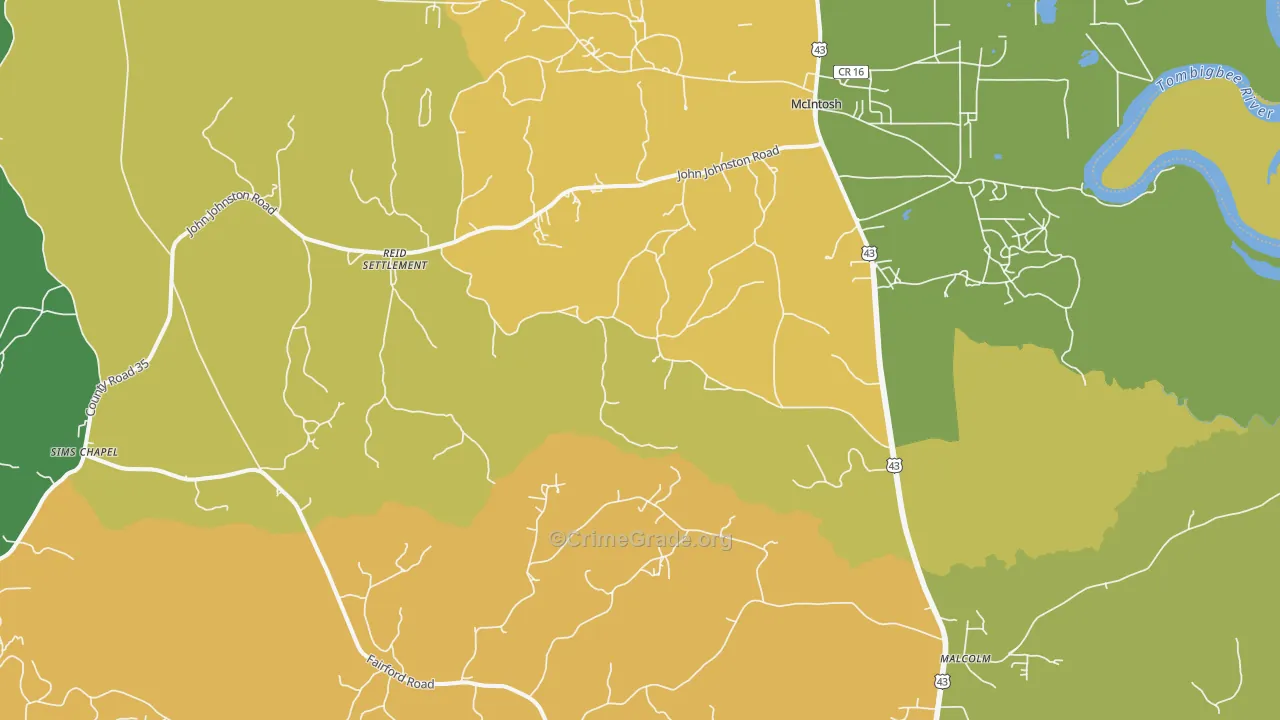 McIntosh, AL Map of Vehicle Theft Rates