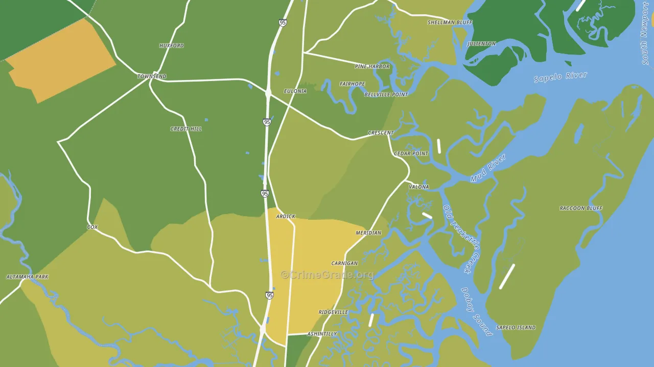 McIntosh County, GA Map of Vehicle Theft Rates