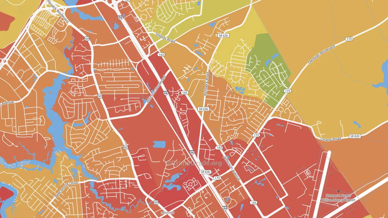 McIntosh, Newport News, VA Map of Vehicle Theft Rates