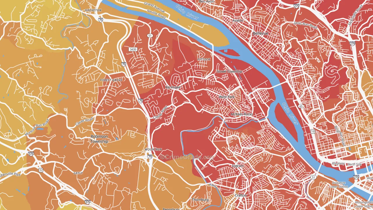 Mckees Rocks, PA Map of Vehicle Theft Rates