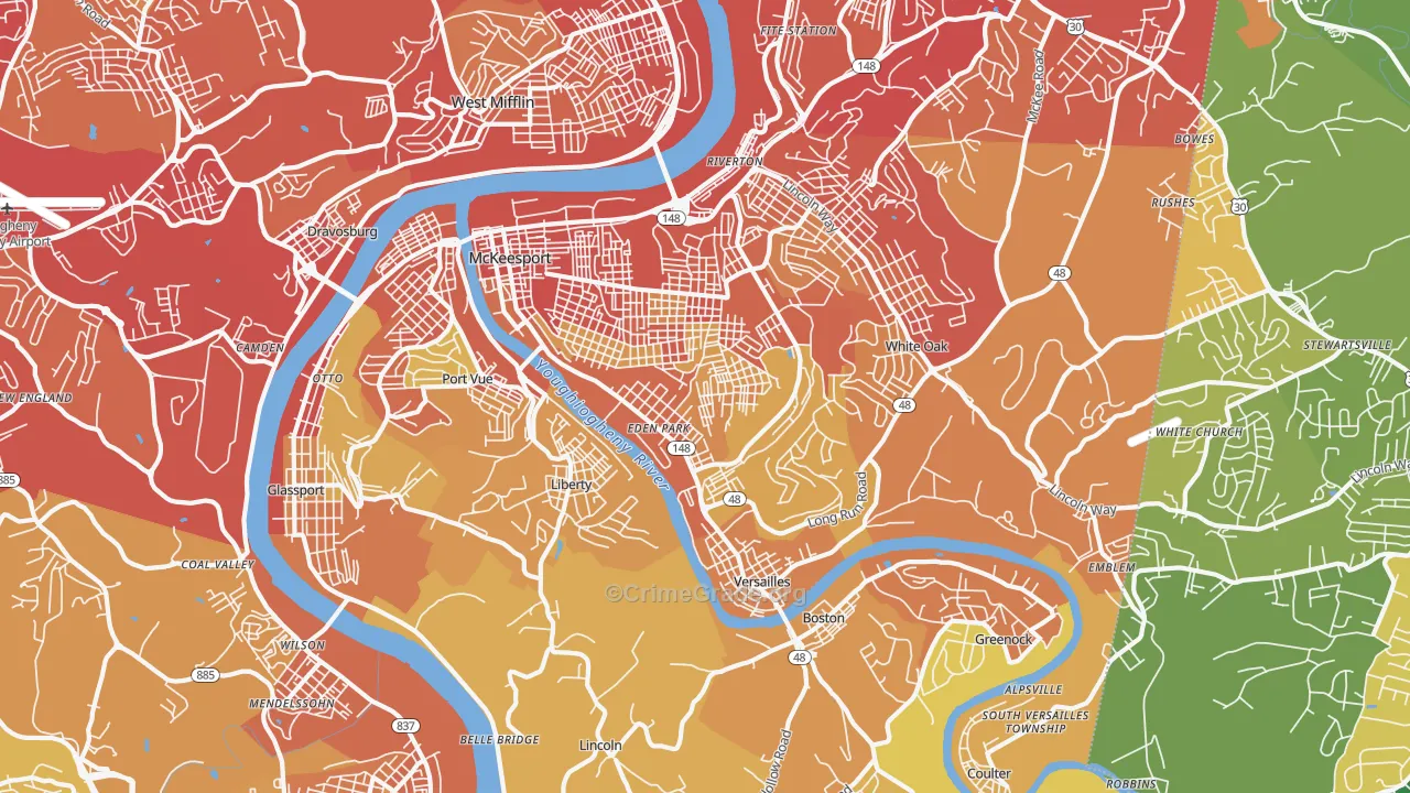 McKeesport, PA Map of Vehicle Theft Rates