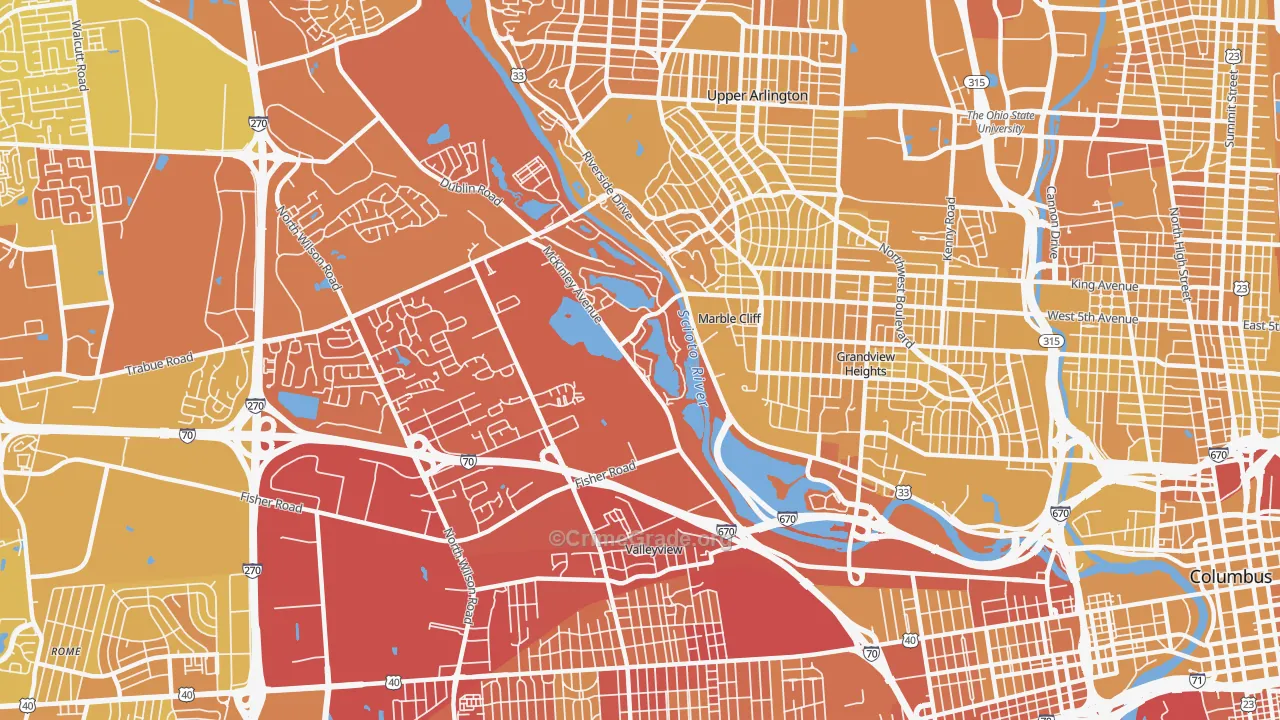 McKinley Avenue Corridor, Columbus, OH Map of Vehicle Theft Rates