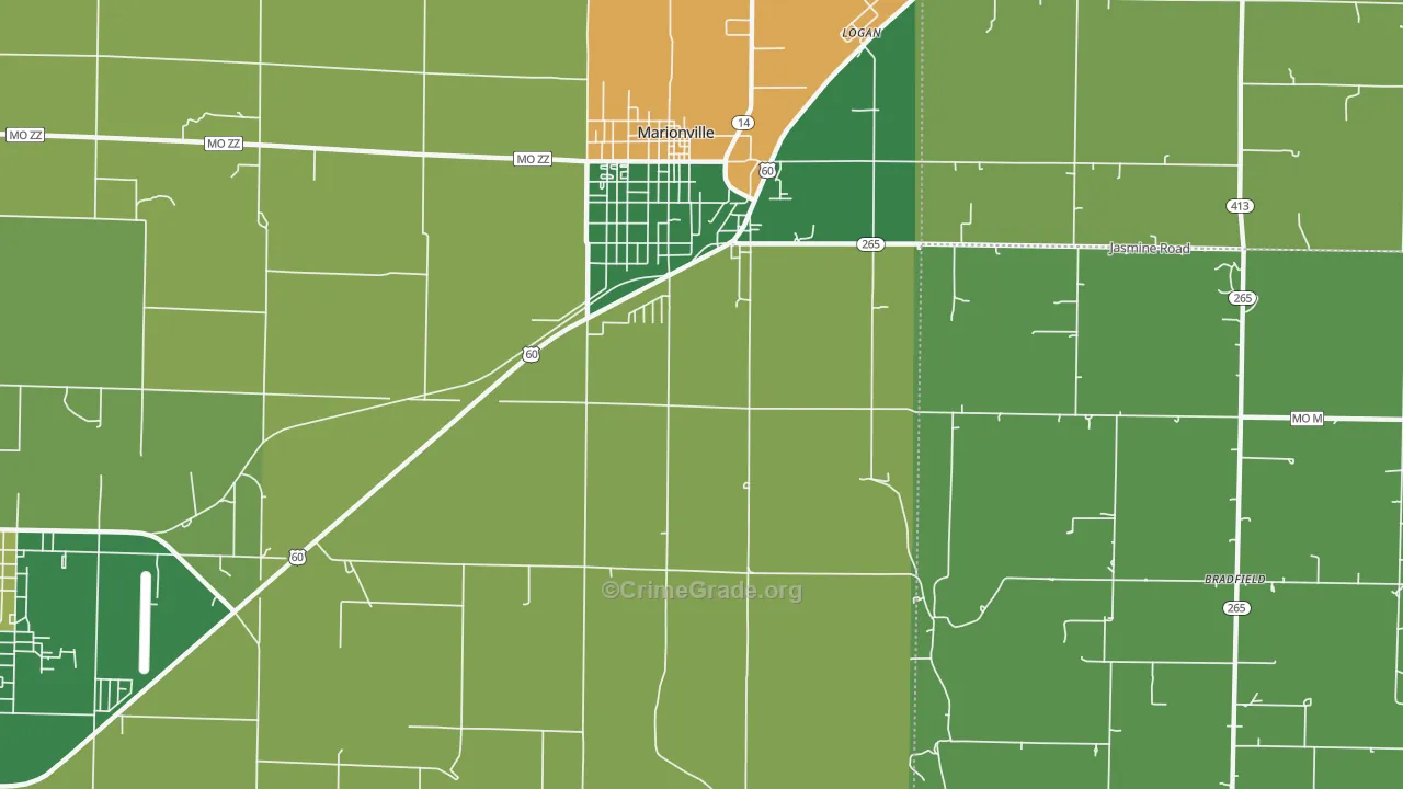 McKinley, MO Map of Vehicle Theft Rates