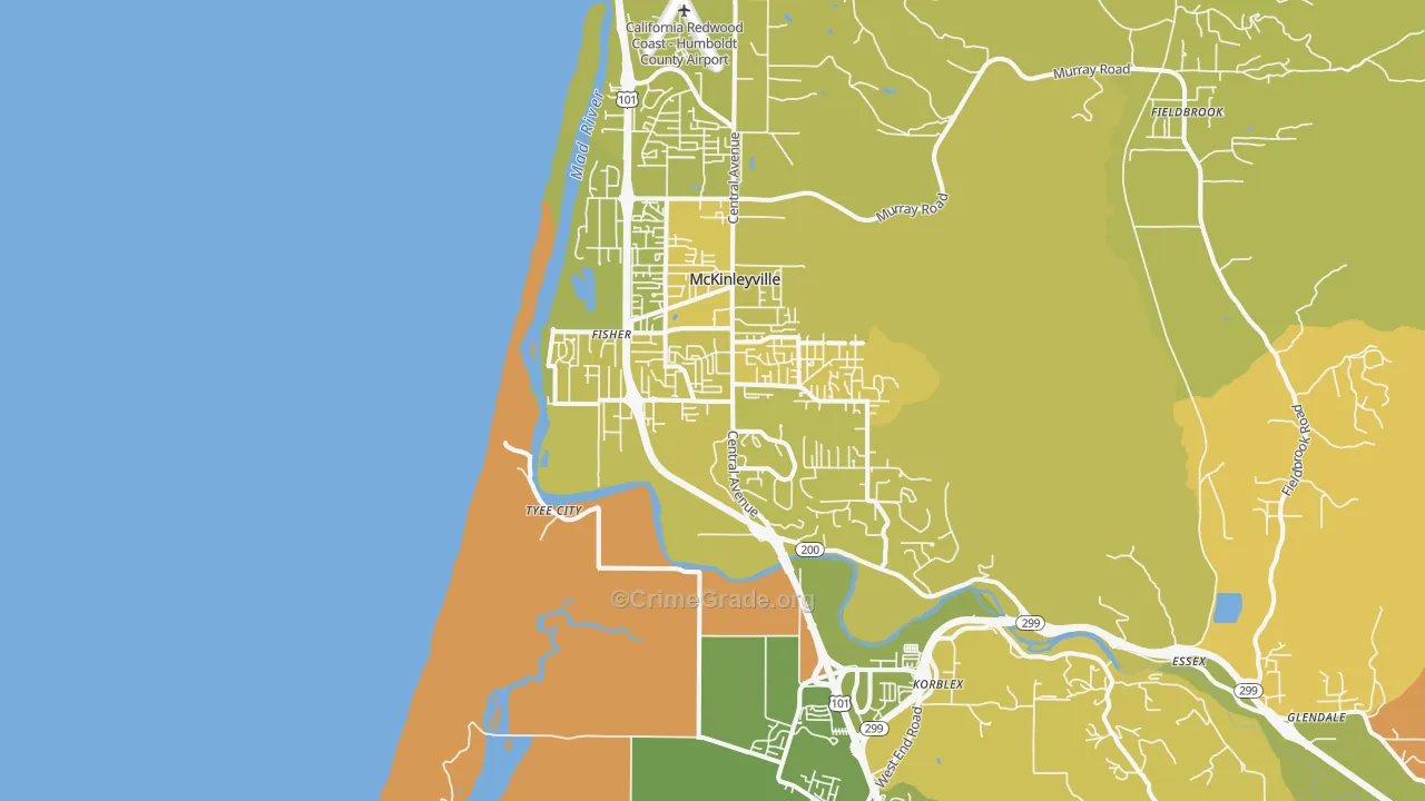 Mckinleyville, CA Map of Vehicle Theft Rates