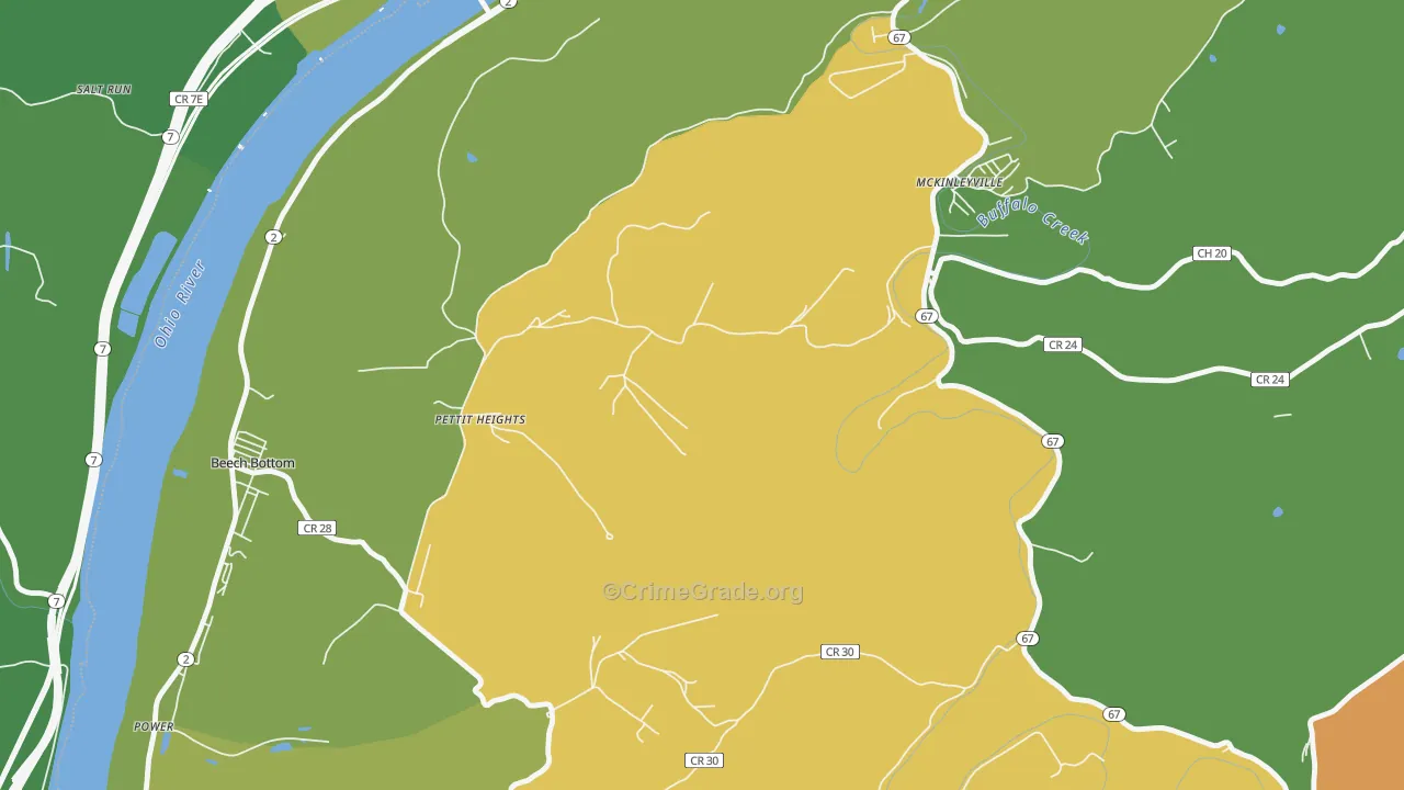 McKinleyville, WV Map of Vehicle Theft Rates