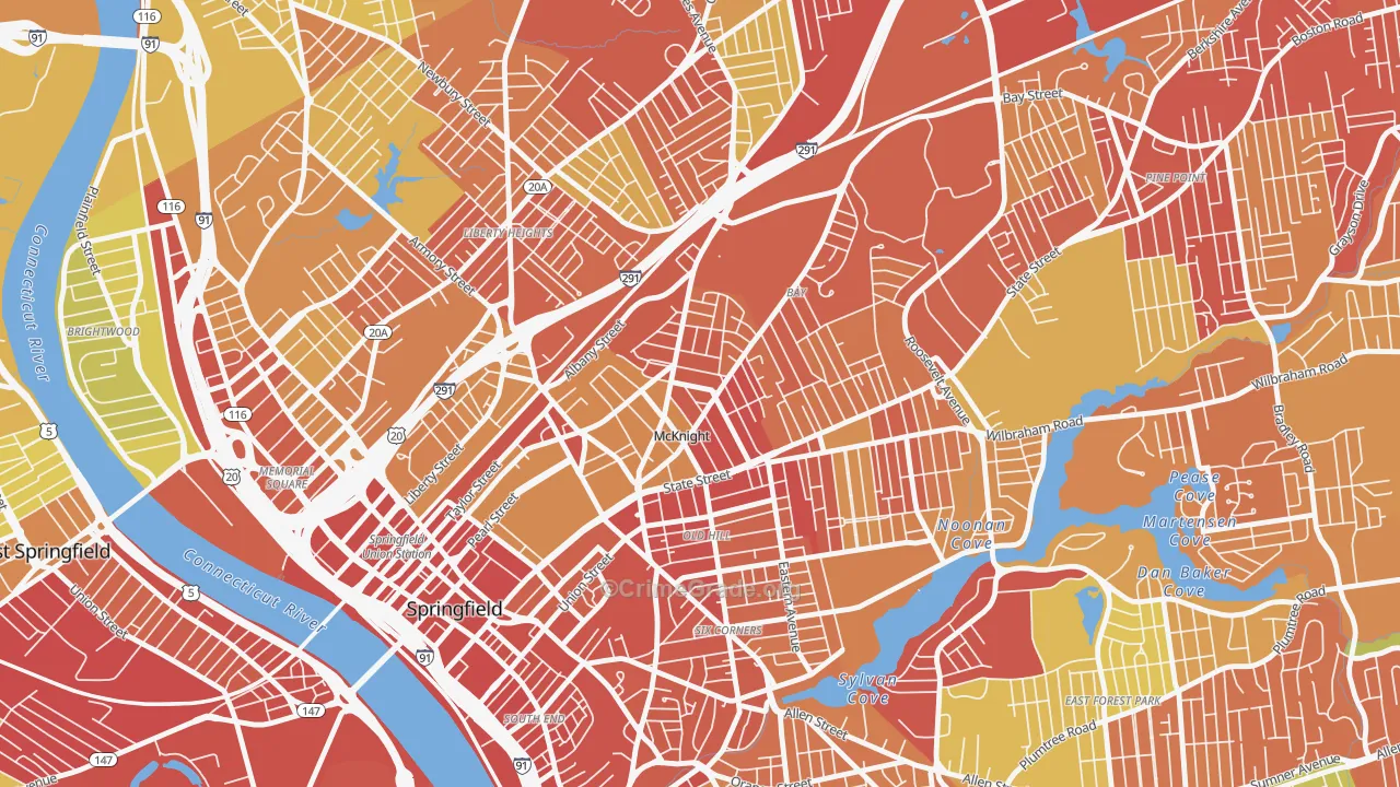 McKnight, Springfield, MA Map of Vehicle Theft Rates