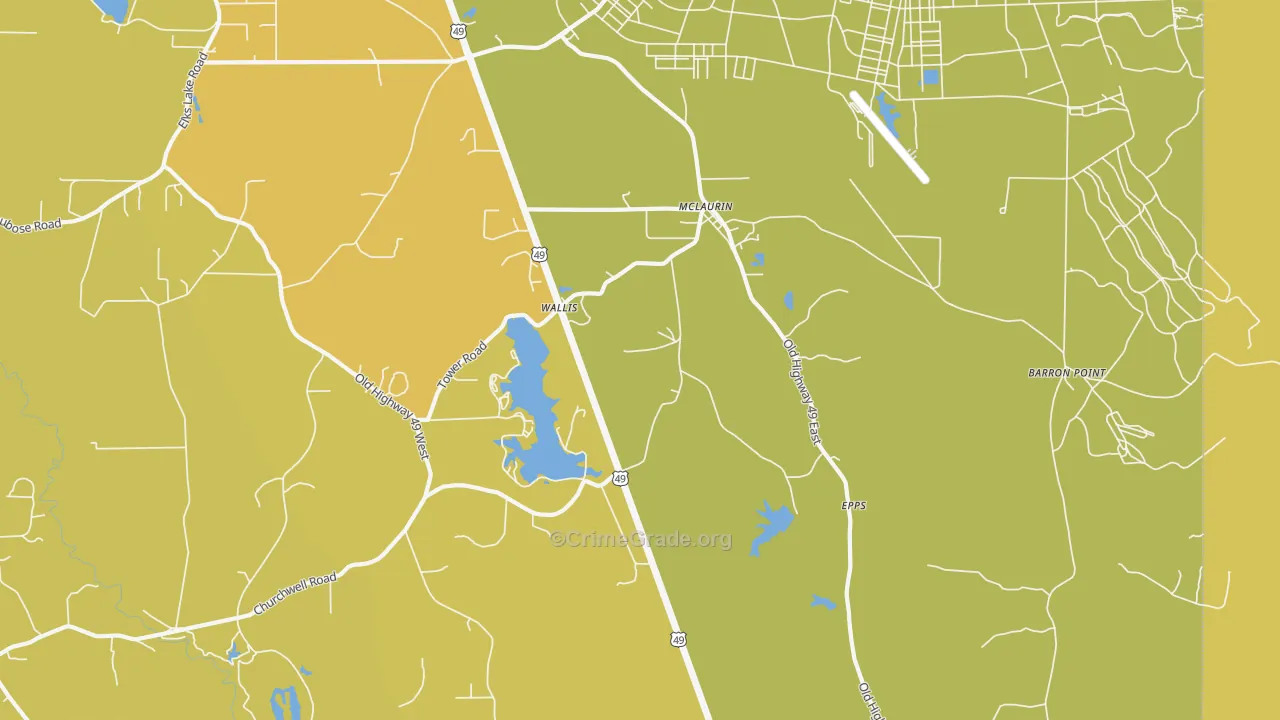McLaurin, MS Map of Vehicle Theft Rates