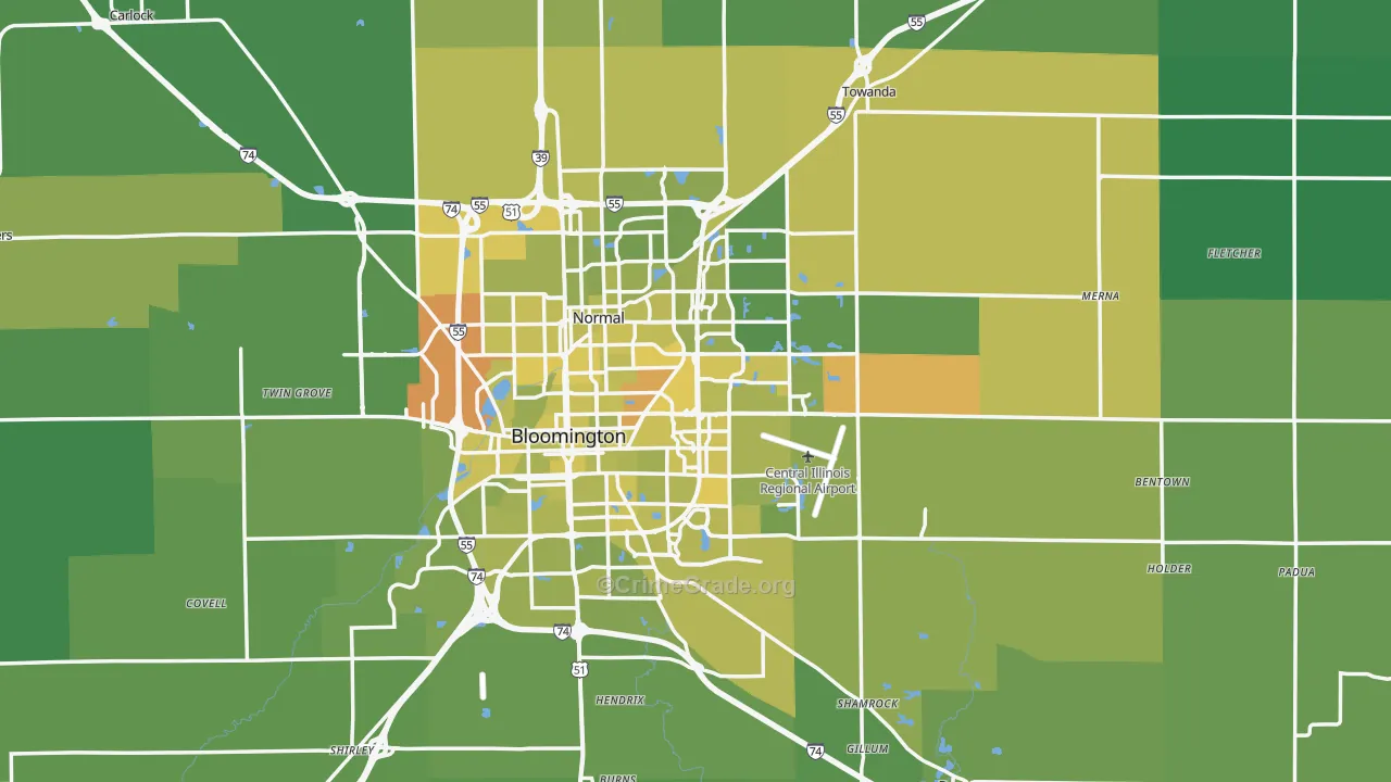 McLean County, IL Map of Vehicle Theft Rates