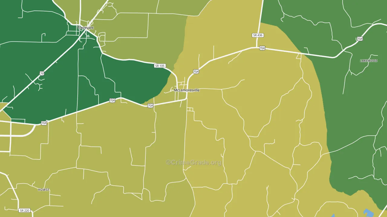 McLemoresville, TN Map of Vehicle Theft Rates