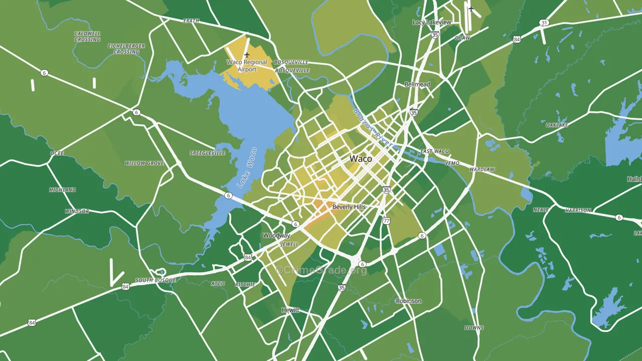 McLennan County, TX Map of Vehicle Theft Rates