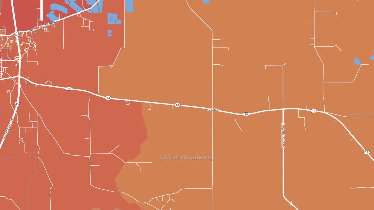 McLeod, MS Map of Vehicle Theft Rates