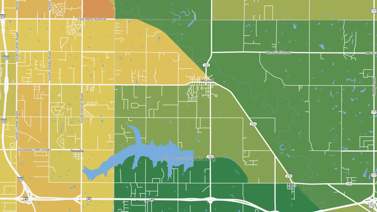 Mcloud, OK Map of Vehicle Theft Rates