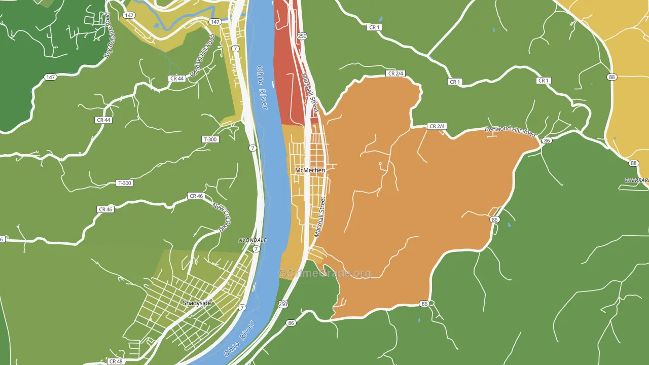 McMechen, WV Map of Vehicle Theft Rates