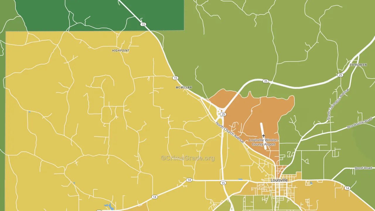 McMillan, MS Map of Vehicle Theft Rates