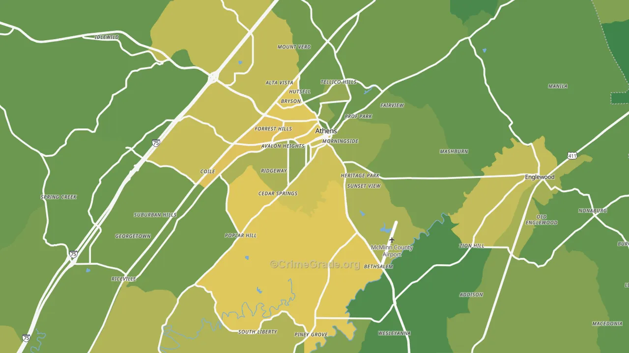 McMinn County, TN Map of Vehicle Theft Rates