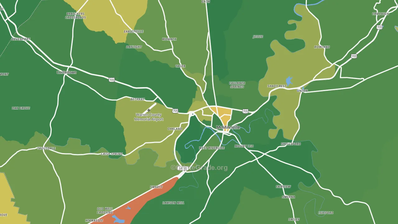 McMinnville, TN Map of Vehicle Theft Rates