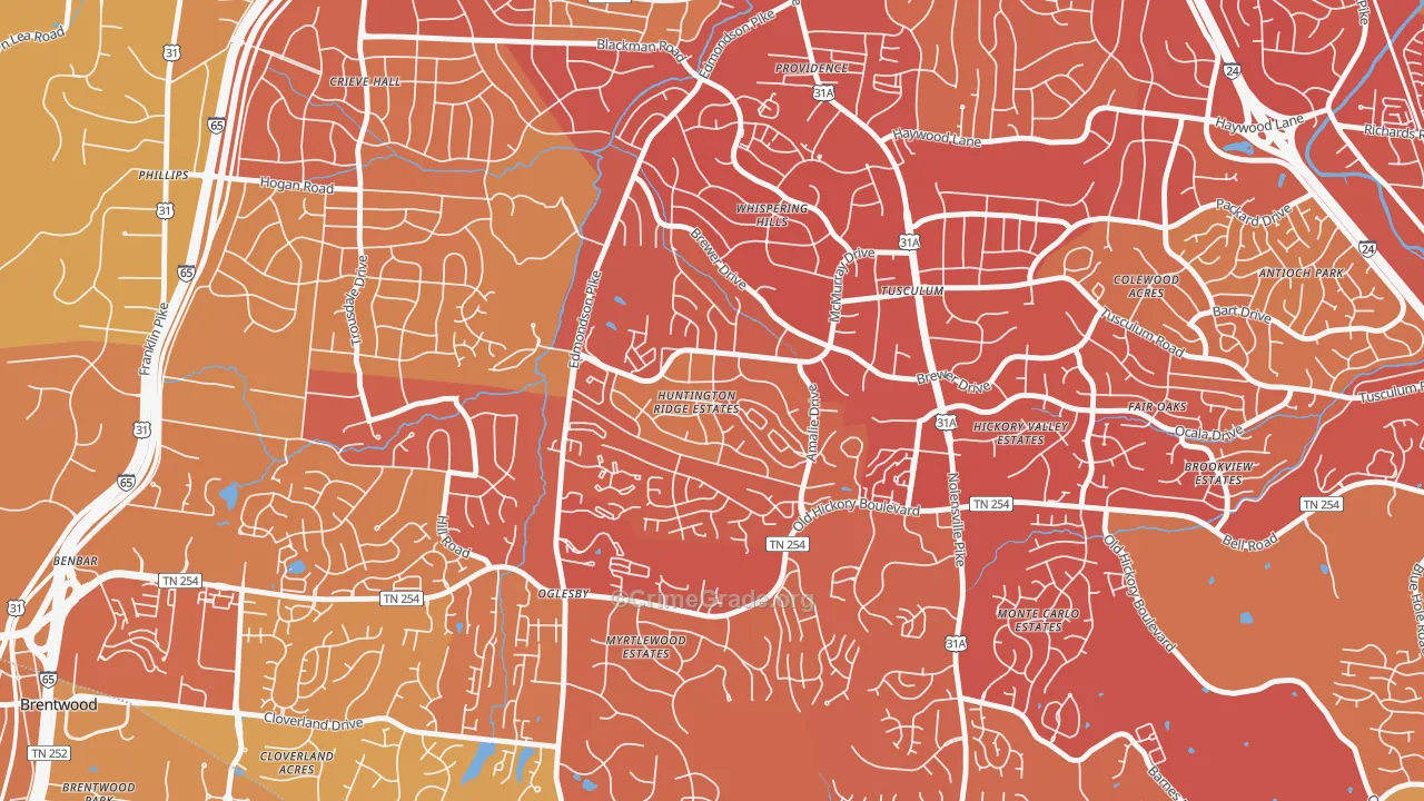 McMurray-Huntingdon, Nashville, TN Map of Vehicle Theft Rates