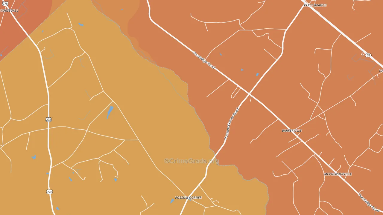 McPhersonville, SC Map of Vehicle Theft Rates