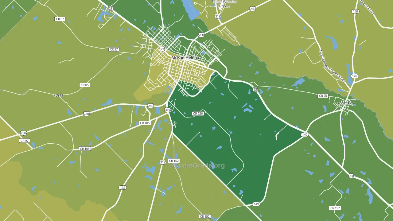 McRae, GA Map of Vehicle Theft Rates