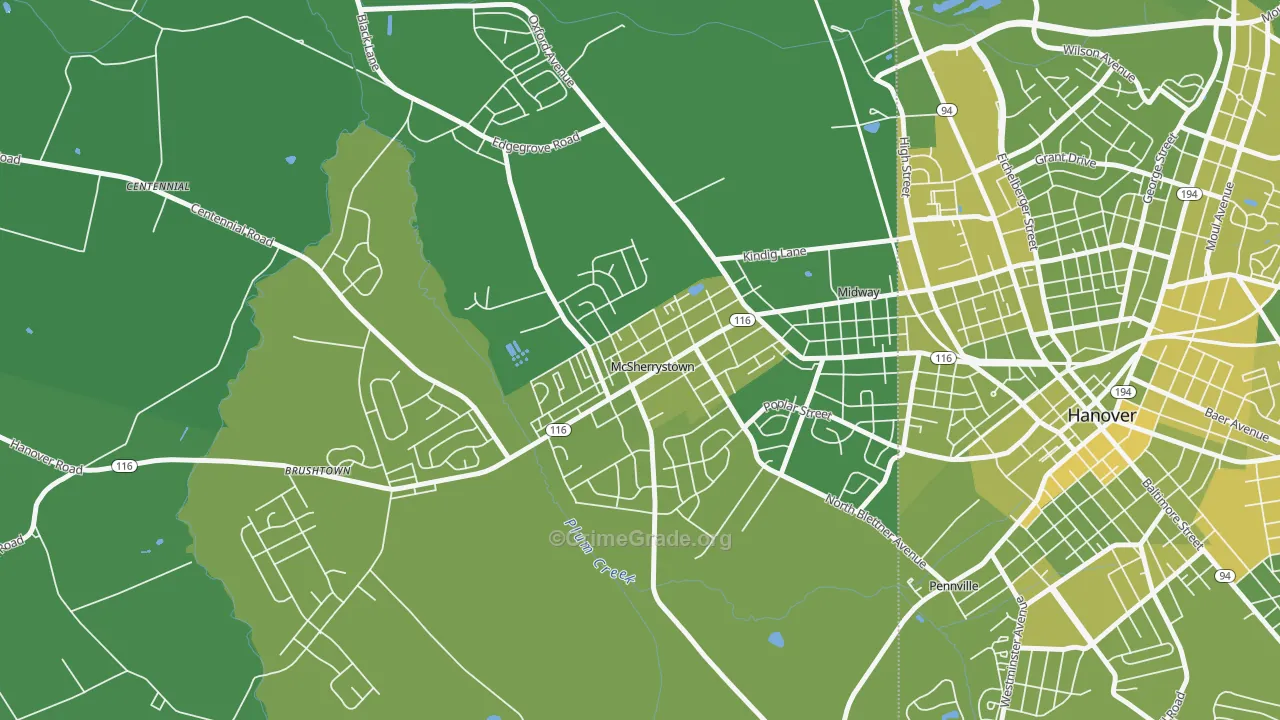 McSherrystown, PA Map of Vehicle Theft Rates