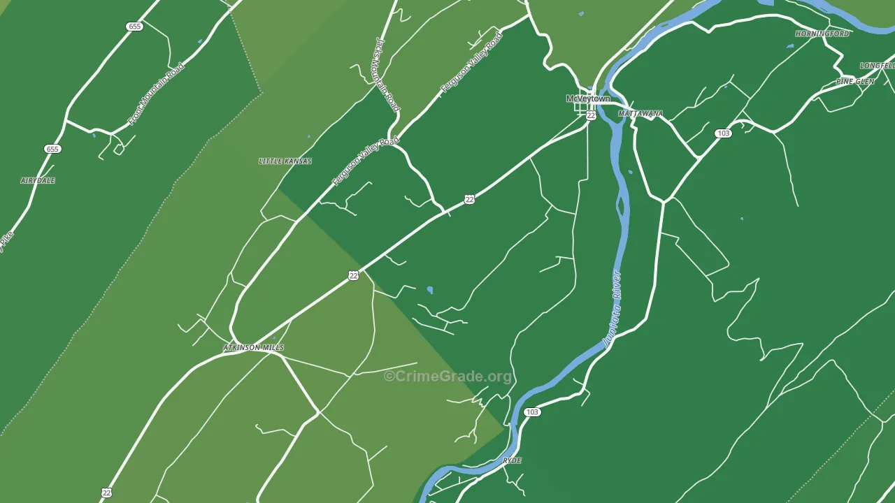 Mcveytown, PA Map of Vehicle Theft Rates