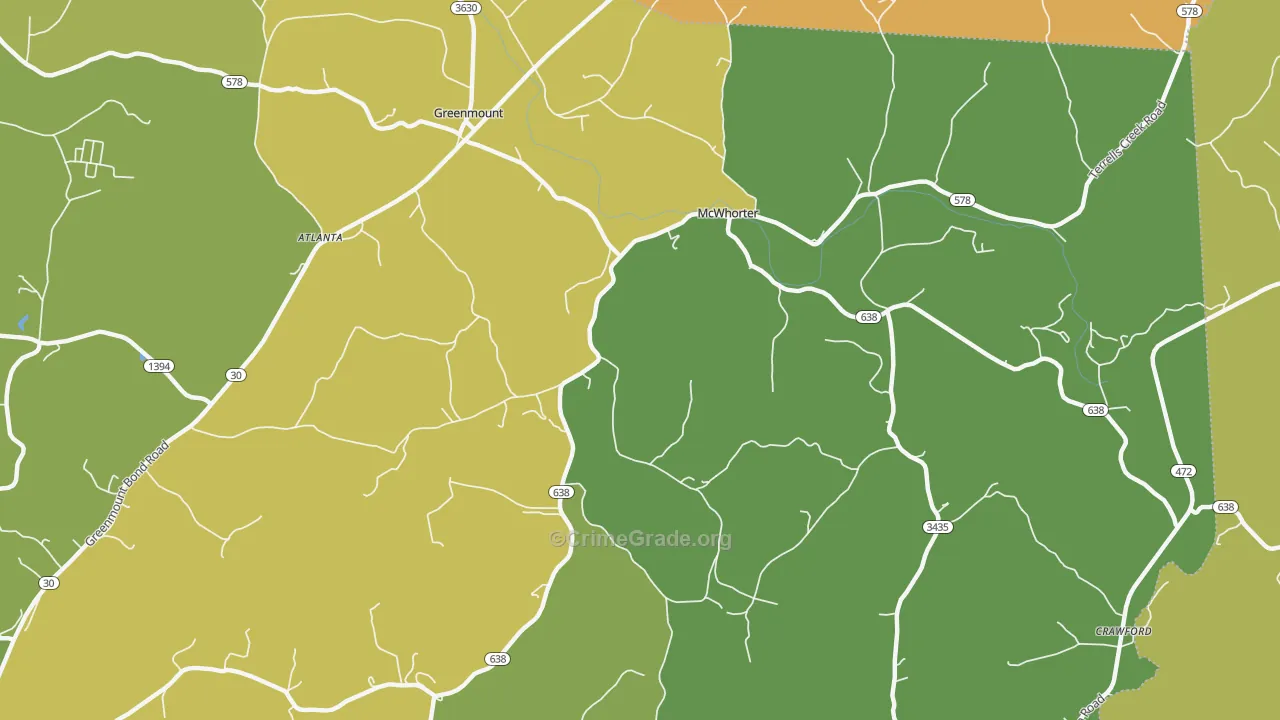 McWhorter, KY Map of Vehicle Theft Rates