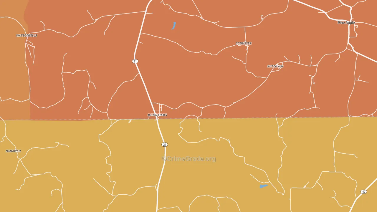 McWilliams, AL Map of Vehicle Theft Rates