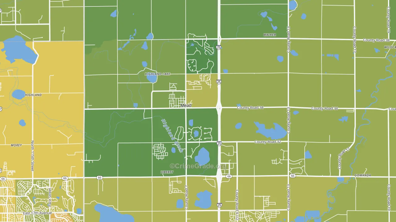 Mead, CO Map of Vehicle Theft Rates