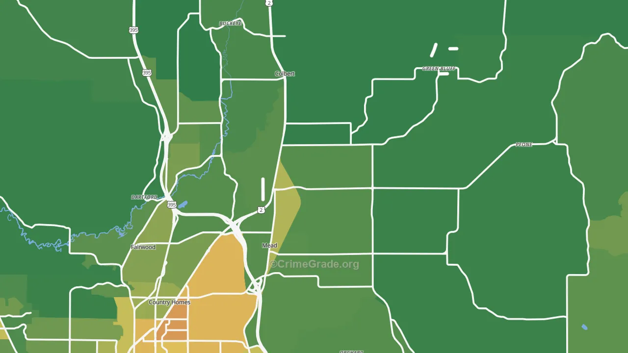 Mead, WA Map of Vehicle Theft Rates