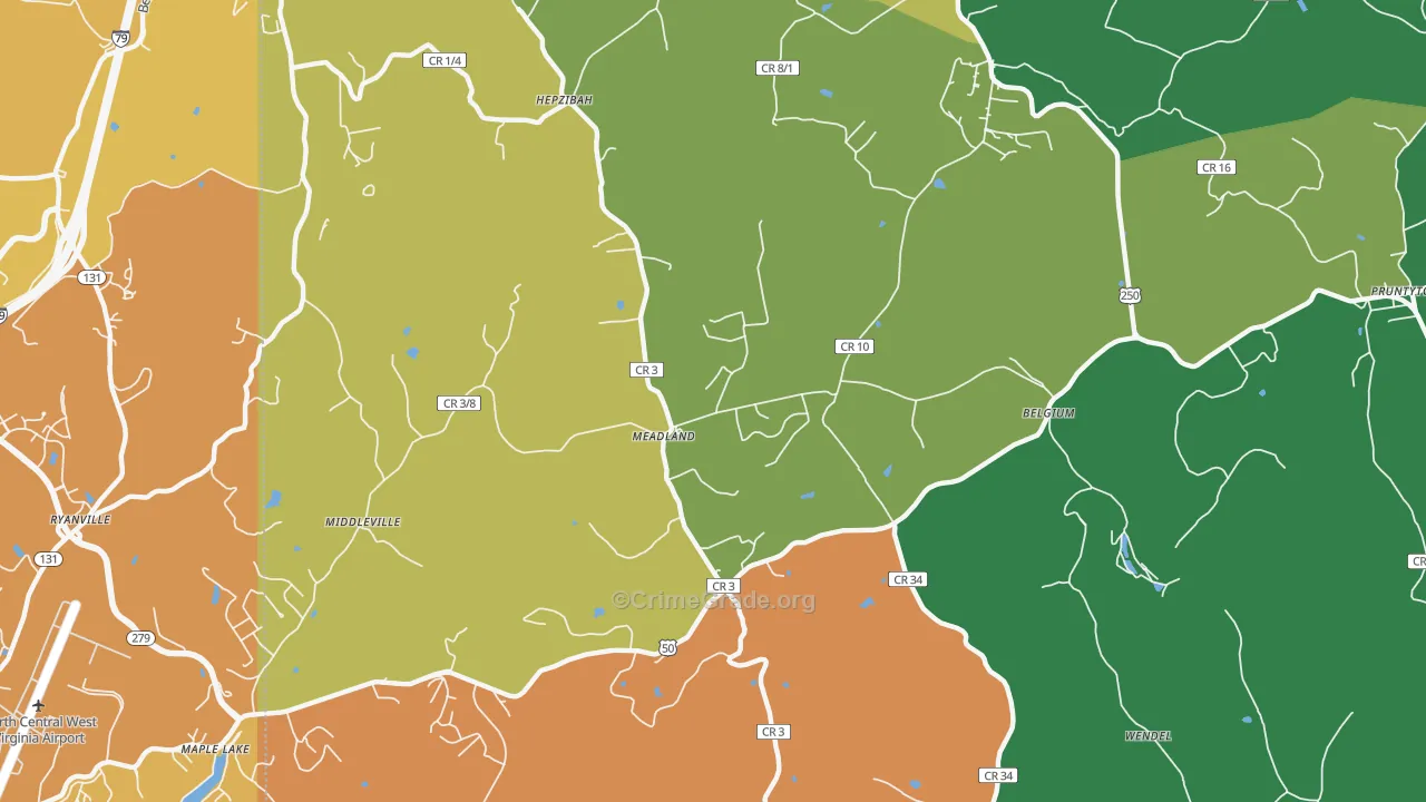 Meadland, WV Map of Vehicle Theft Rates