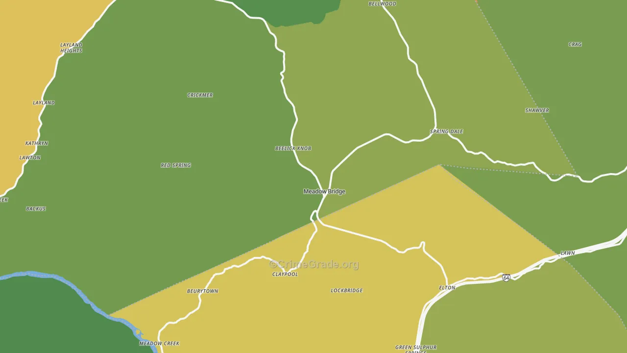 Meadow Bridge, WV Map of Vehicle Theft Rates