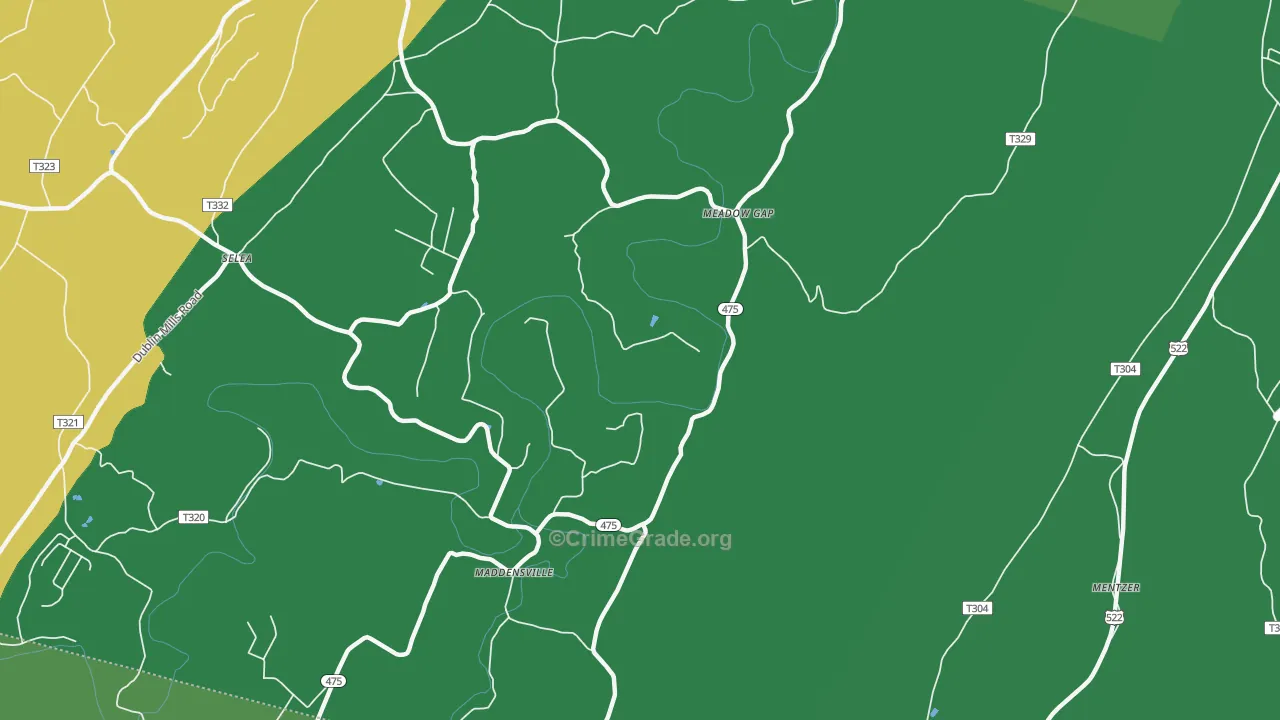 Meadow Gap, PA Map of Vehicle Theft Rates
