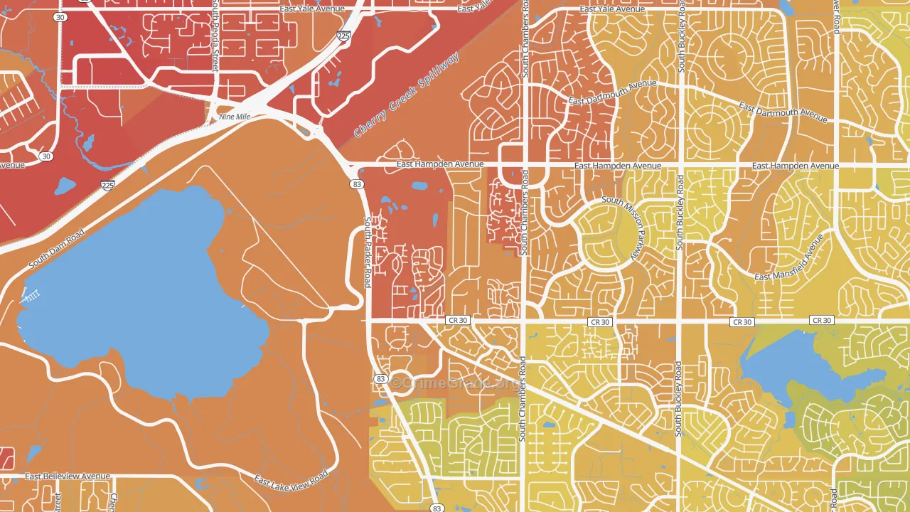 Meadow Hills, Aurora, CO Map of Vehicle Theft Rates