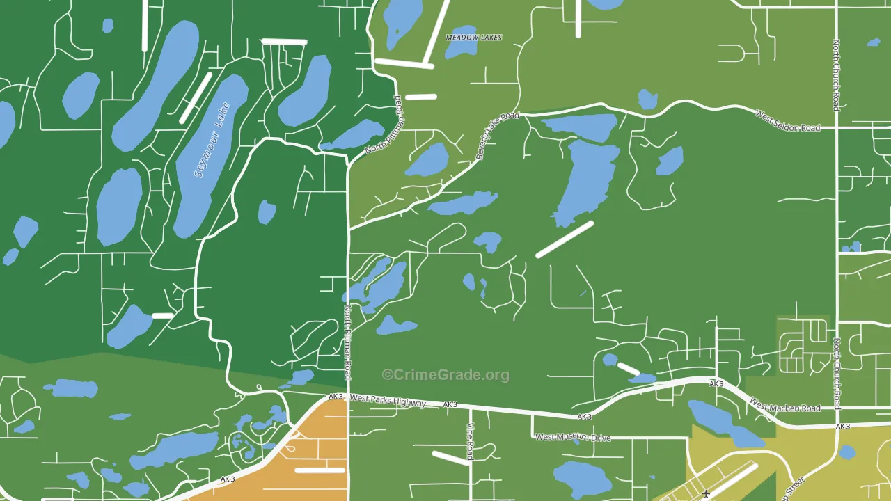 Meadow Lakes, AK Map of Vehicle Theft Rates