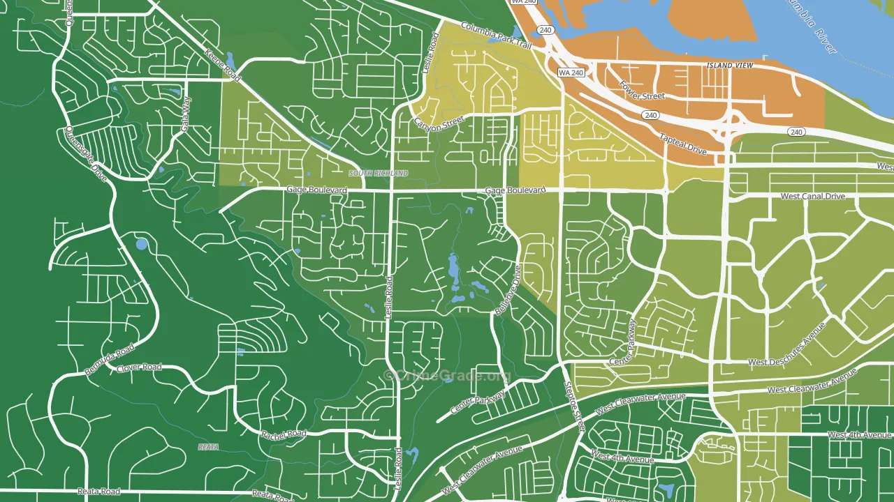 Meadow Springs, Richland, WA Map of Vehicle Theft Rates