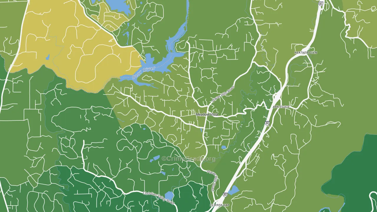 Meadow Vista, CA Map of Vehicle Theft Rates