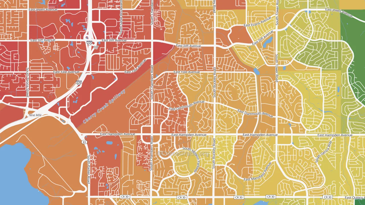 Meadow Wood, Aurora, CO Map of Vehicle Theft Rates