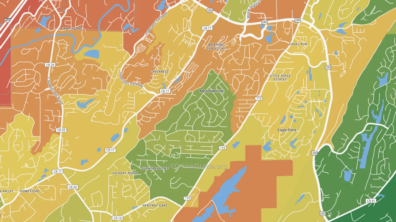 Meadowbrook, AL Map of Vehicle Theft Rates