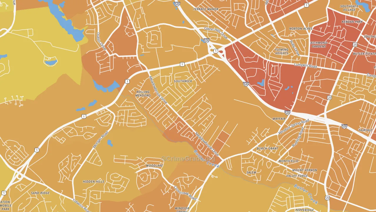 Meadowbrook, Augusta, GA Map of Vehicle Theft Rates