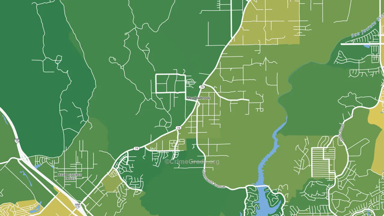 Meadowbrook, CA Map of Vehicle Theft Rates