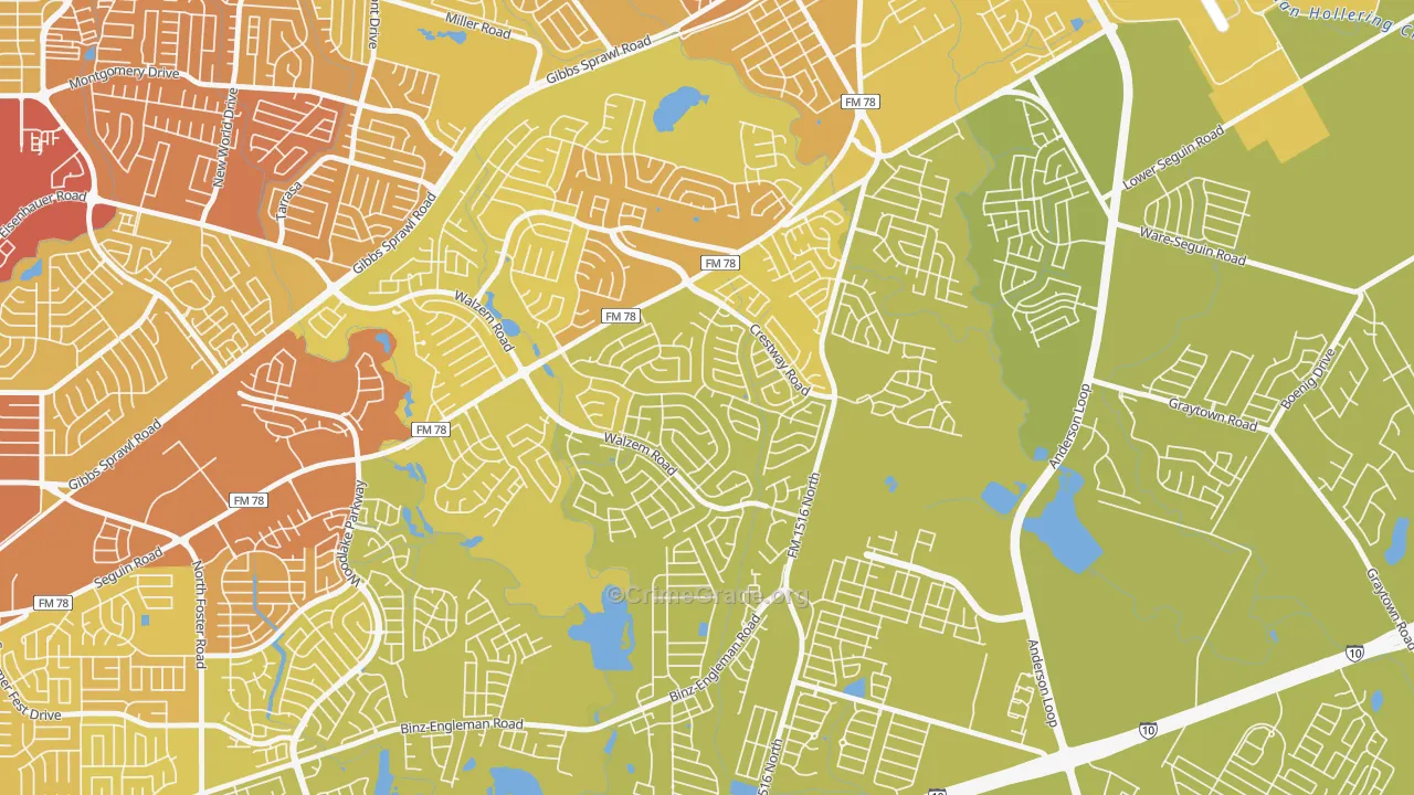 Meadowbrook, Converse, TX Map of Vehicle Theft Rates