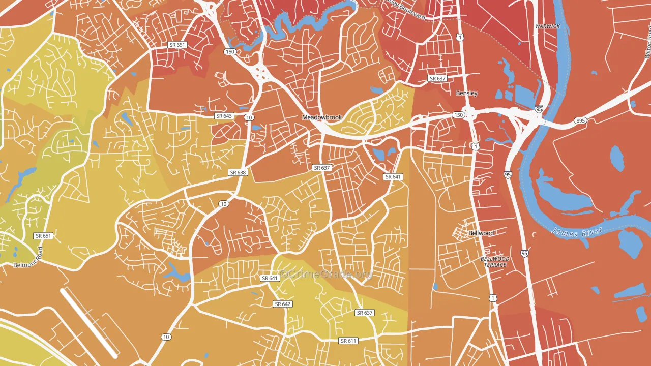 Meadowbrook, VA Map of Vehicle Theft Rates