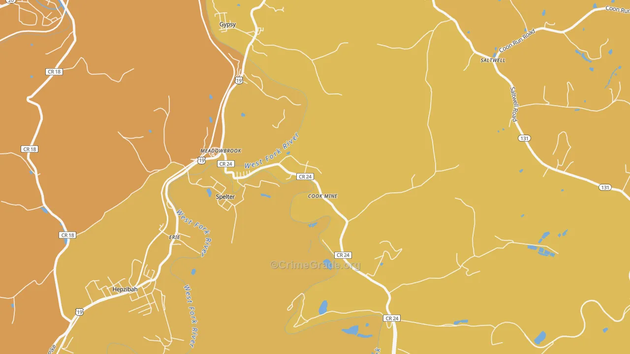 Meadowbrook, WV Map of Vehicle Theft Rates