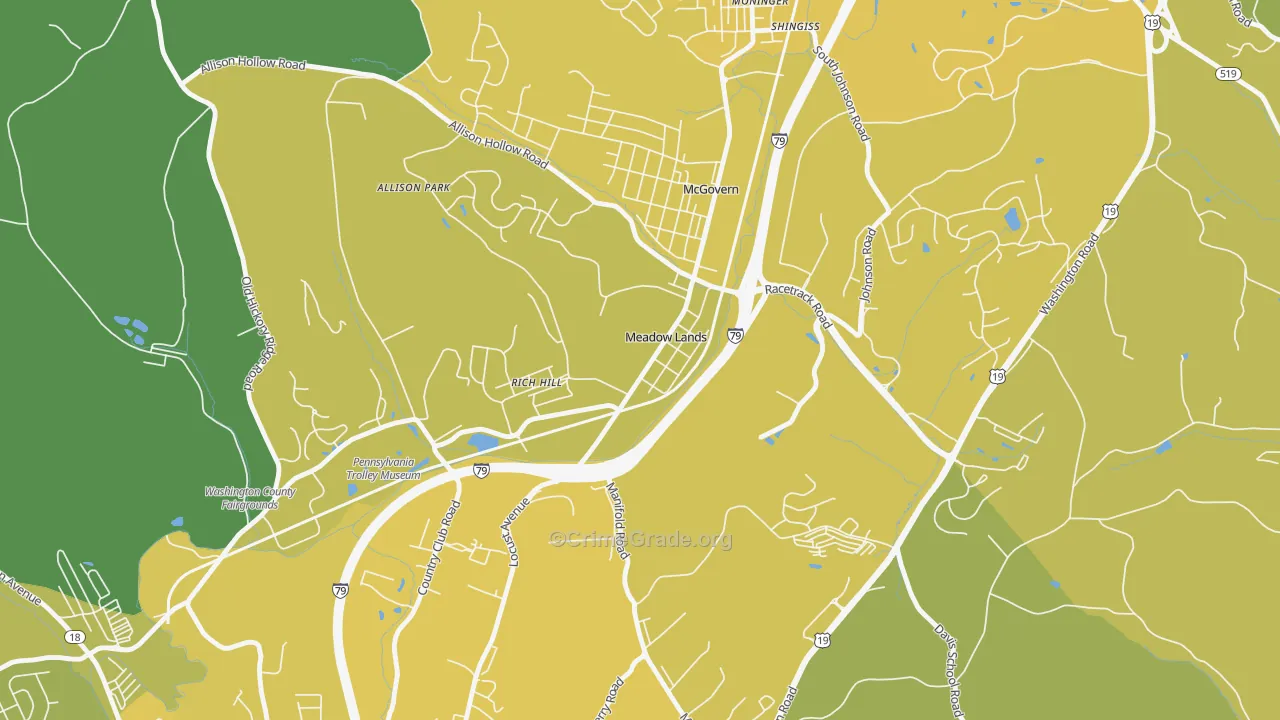 Meadowlands, PA Map of Vehicle Theft Rates